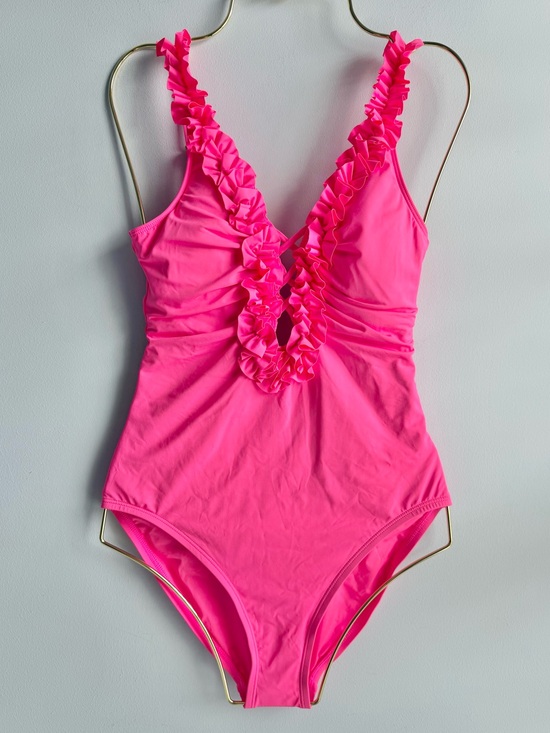 La Blanca Other - La Blanca Women's Pink Island Goddess Ruffle Plunge One-Piece Swimsuit Size 4